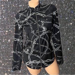 RARE Michael Kors Zip Up Blouse with Black/Silver Chains